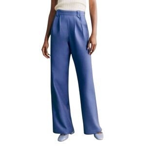 Sezane LouLou Trousers Storm Blue Linen Blend Wide Leg Dress Pant Sz 6 / M